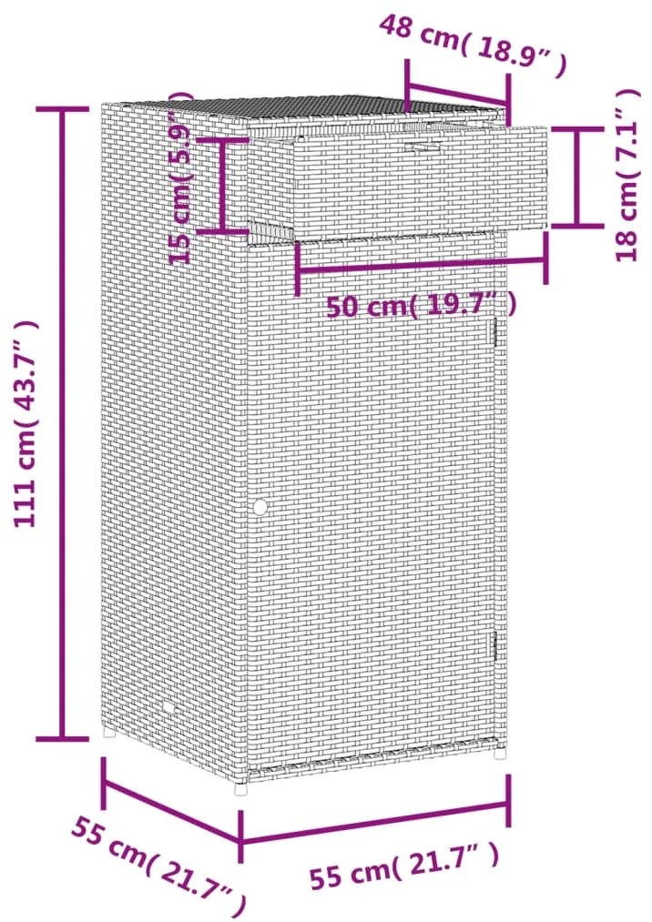 Ντουλάπι Αποθήκευσης Κήπου Γκρι 55x55x111 εκ. Συνθετικό Ρατάν - Γκρι