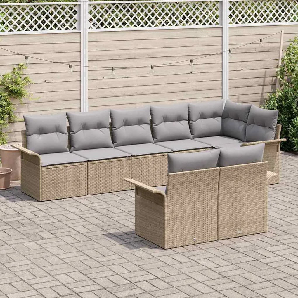 vidaXL Σετ Καναπέ Κήπου με μαξιλάρι 8 pcs Μπεζ Πολυ ράταν