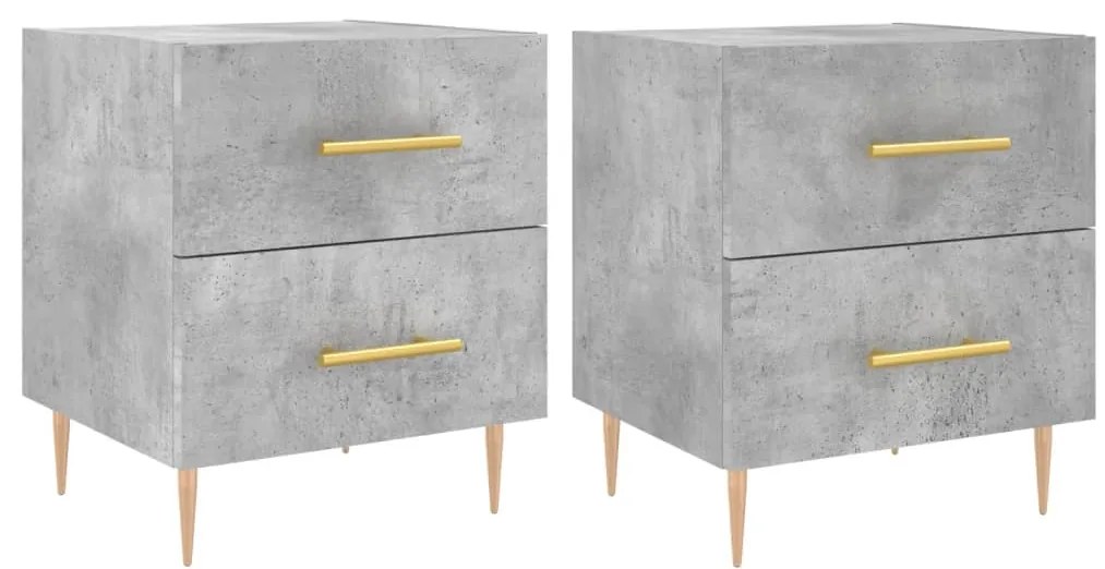 vidaXL Κομοδίνα 2 τεμ. Γκρι Σκυροδεμ. 40 x 35 x 47,5 εκ. Επεξεργ. Ξύλο