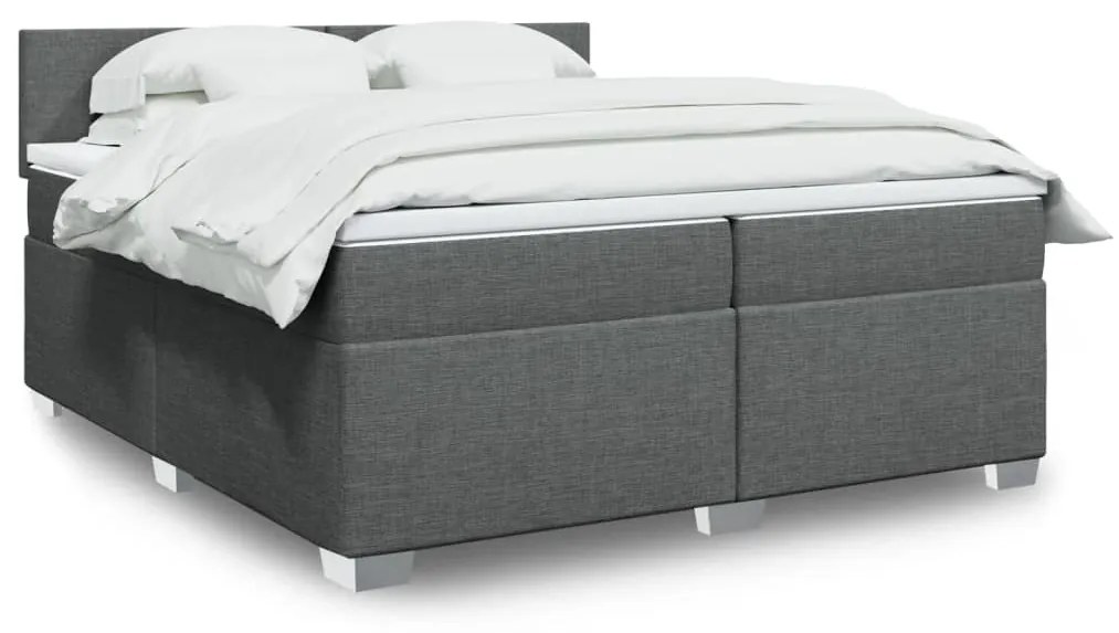 Κρεβάτι Boxspring με Στρώμα Σκούρο Γκρι 200x200 εκ. Υφασμάτινο - Γκρι