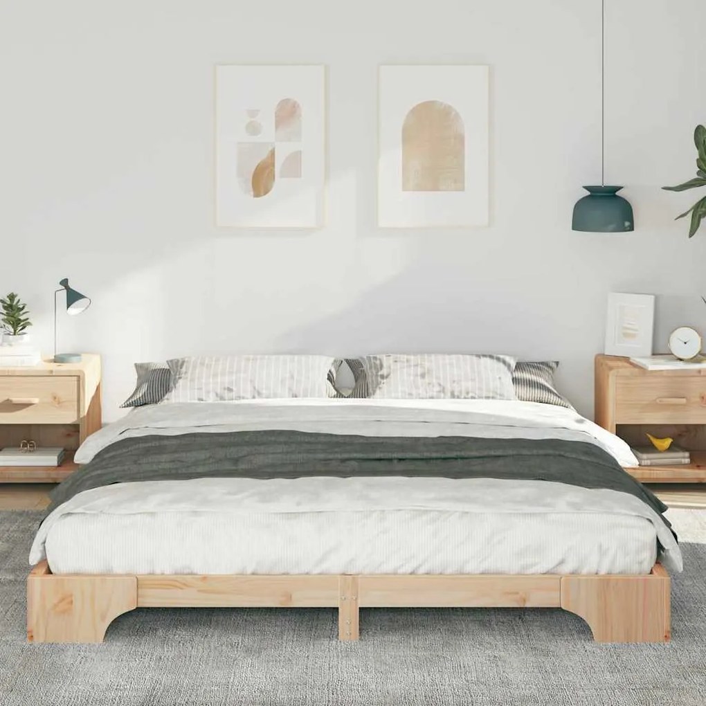 vidaXL Κρεβάτι δαπέδου Καφέ 200 x 210 cm Μασίφ ξύλο πεύκου