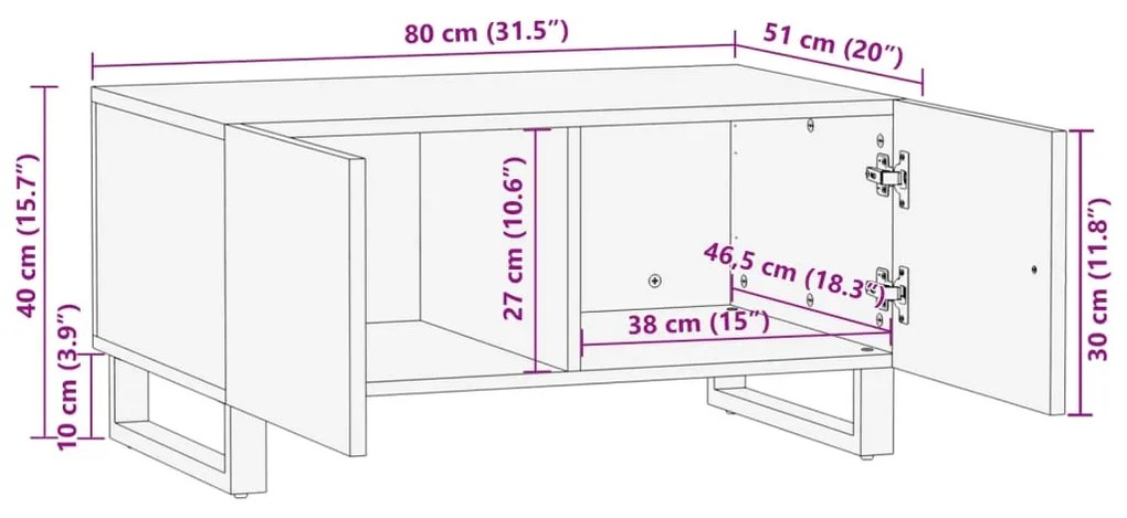 Τραπεζάκι Σαλονιού 80x51x40 εκ. από Μασίφ Ξύλο Ακακίας - Καφέ