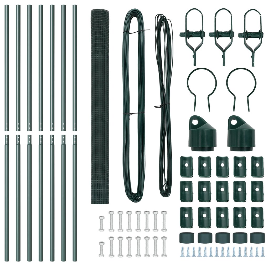 vidaXL Welded Wire Fence με 7 Πάσσαλους Πράσινο 1.5x10 μ Χάλυβα