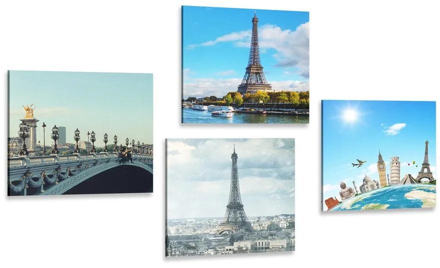 Σετ εικόνων άποψη του Πύργου του Άιφελ στο Παρίσι - 4x 60x60