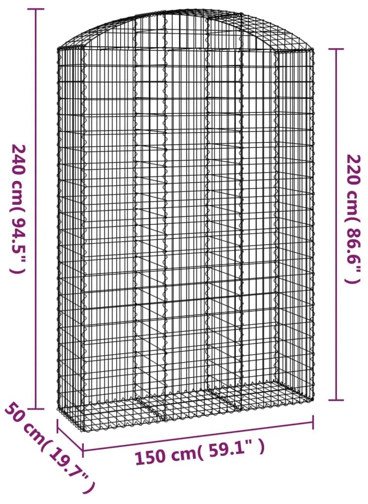 vidaXL Συρματοκιβώτιο Τοξωτό 150x50x220/240εκ. από Γαλβανισμένο Χάλυβα