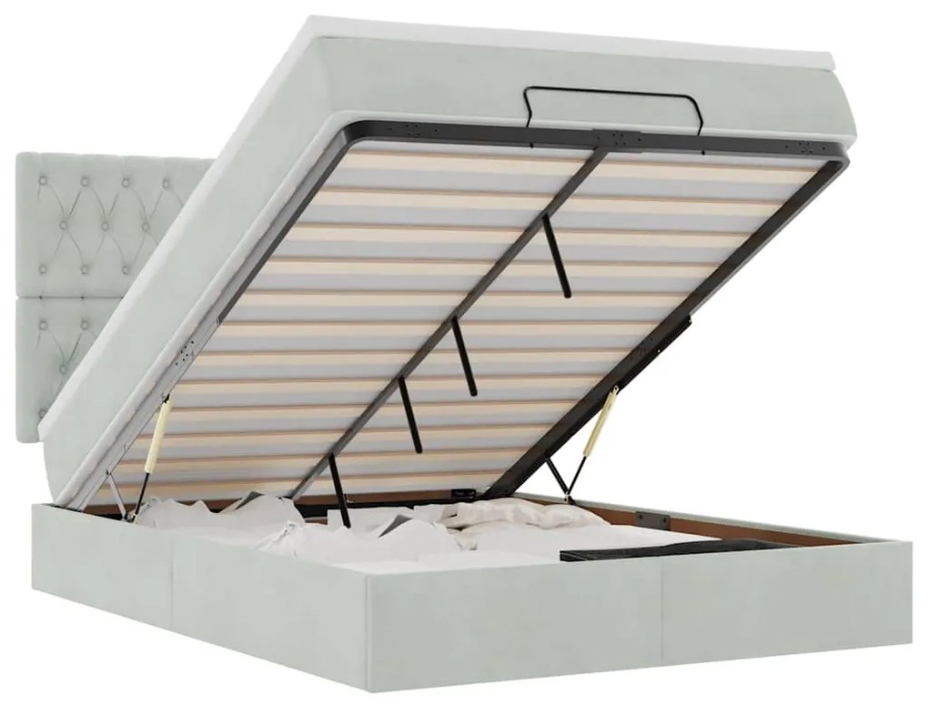 vidaXL Οθωμανικό κρεβάτι με στρώματα & LEDs Ανοιχτό γκρι Βελούδο