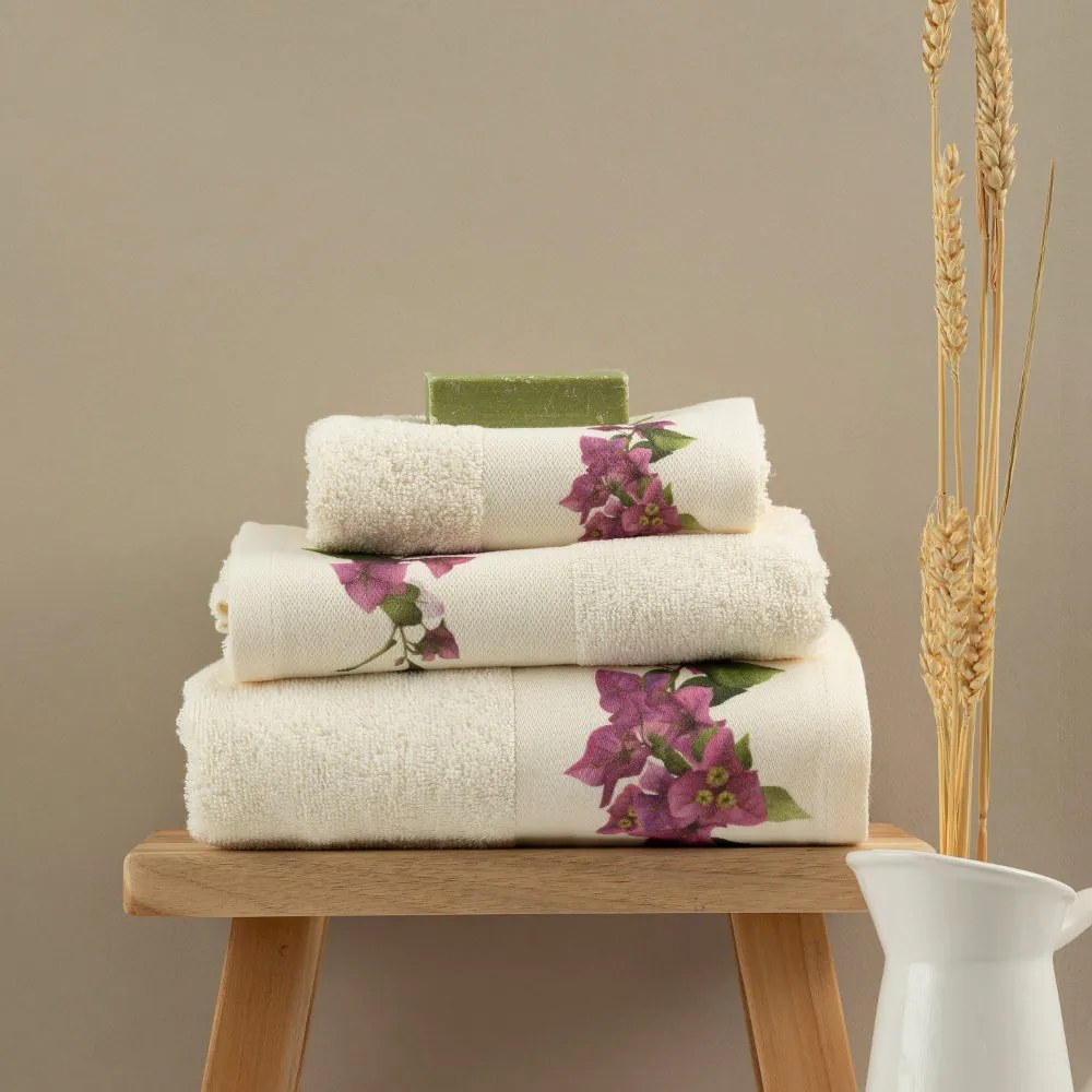 Πετσέτες Σετ 3ΤΜΧ Bougainvillea - 70 x 140 / 50 x 90 / 30 x 50 cm - Λευκό - Borea