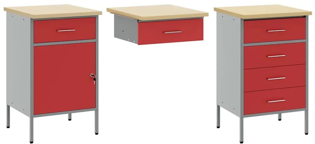vidaXL Ντουλάπα Εργασίας με συρτάρι 3 pcs Κόκκινο 150 x 55 x 85 εκ