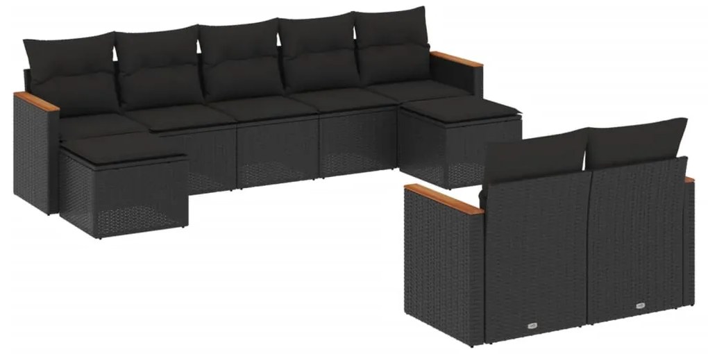 vidaXL Σαλόνι Κήπου Σετ 9 Τεμαχίων Μαύρο από Συνθ. Ρατάν με Μαξιλάρια