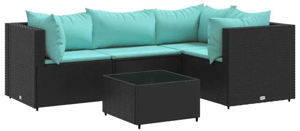vidaXL Σαλόνι Κήπου 5 Τεμαχίων Μαύρο από Συνθετικό Ρατάν με Μαξιλάρια