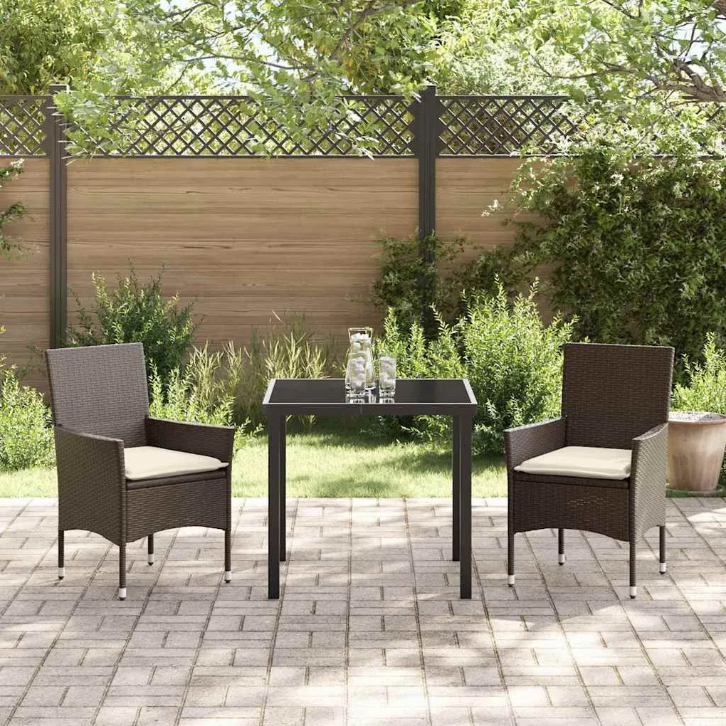 vidaXL Σέτ φαγητού για κήπο με μαξιλάρι 3 pcs Καφέ Πολυ ράταν