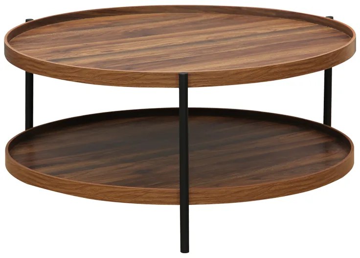 Τραπέζι σαλονιού Portogie pakoworld mdf καρυδί-μέταλλο μαύρο Φ80x40εκ