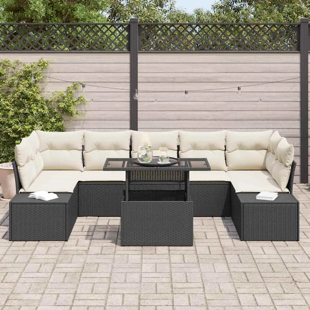vidaXL Σετ Καναπέ Κήπου 8 pcs Μαύρο και κρεμ 100 x 55 x 73 εκ