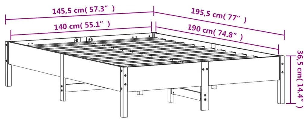 Σκελετός Κρεβατιού Χωρίς Στρώμα 140x190 εκ Μασίφ Ξύλο Πεύκου - Καφέ