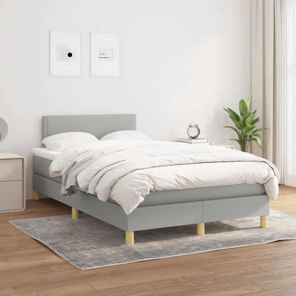 vidaXL Κρεβάτι Boxspring με Στρώμα Ανοιχτό Γκρι 120x190 εκ. Υφασμάτινο