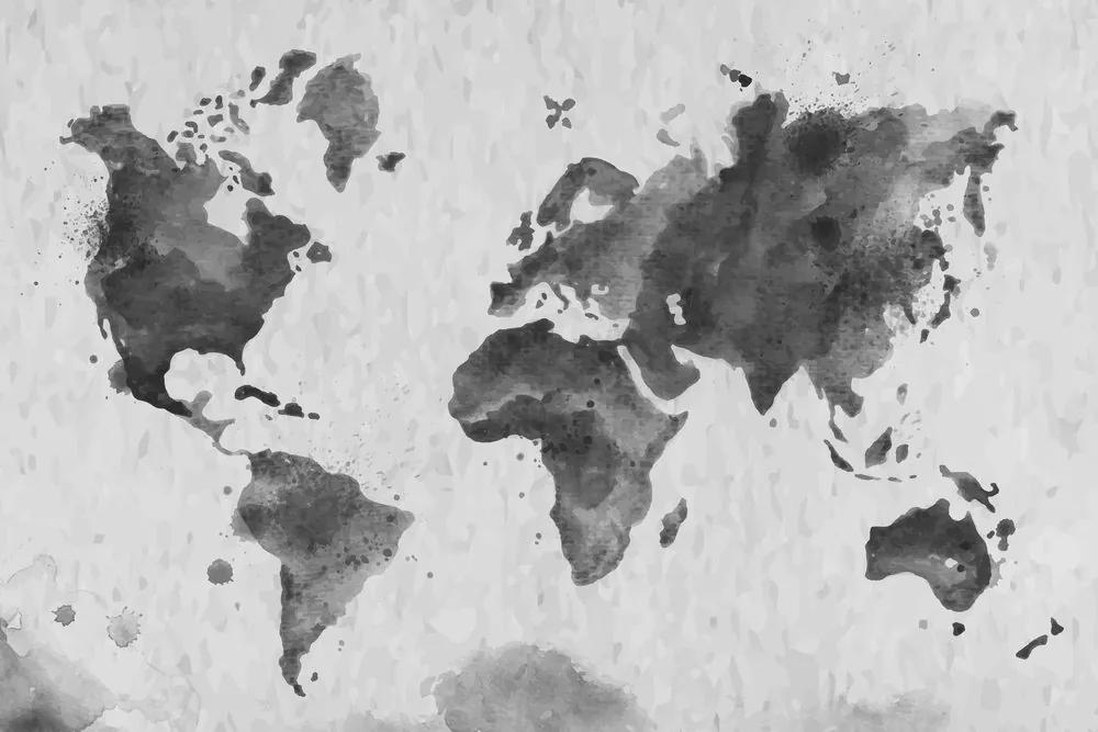 Εικόνα στον παγκόσμιο χάρτη φελλού σε ρετρό στυλ σε ασπρόμαυρο σχέδιο - 90x60  wooden