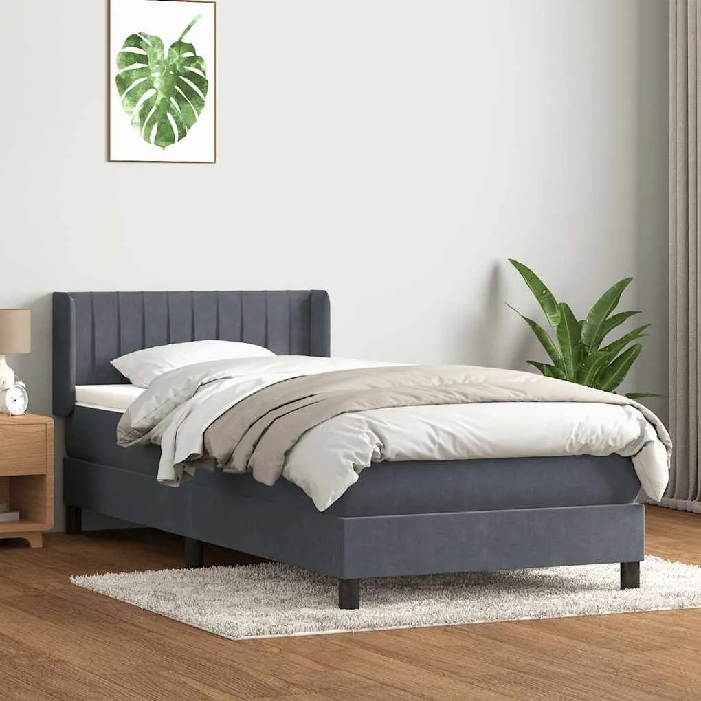 Box Spring Κρεβάτι με στρώμα Σκούρο γκρι 100x220 εκ. Βελούδινο - Γκρι