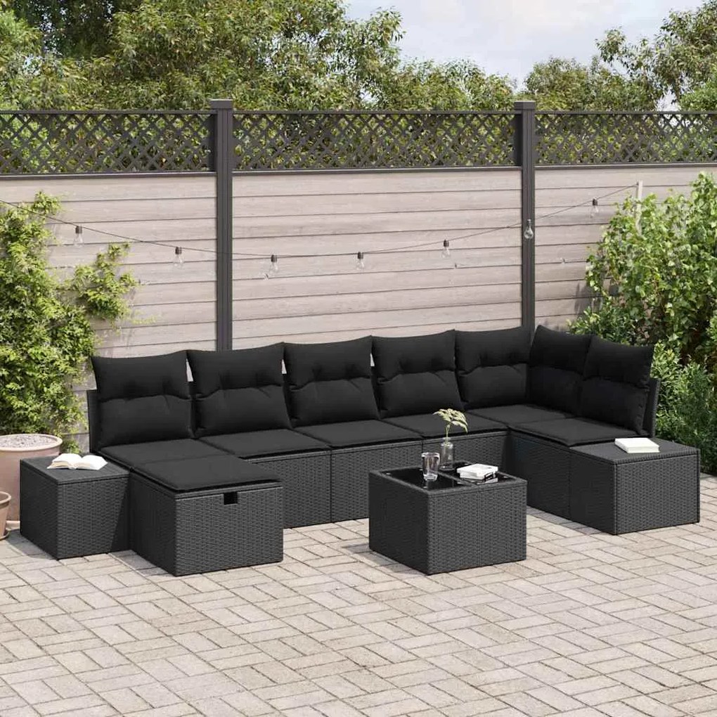 vidaXL Σετ Καναπέ Κήπου με μαξιλάρι 8 pcs Μαύρο Πολυ ράταν