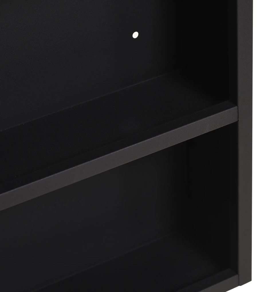 Ντουλάπι καθρέφτης kleankin, 2 εσωτερικά ράφια, ανοιχτό ράφι, σκελετός από ατσάλι, μαύρο, 46 x 13,5 x 58 εκ.