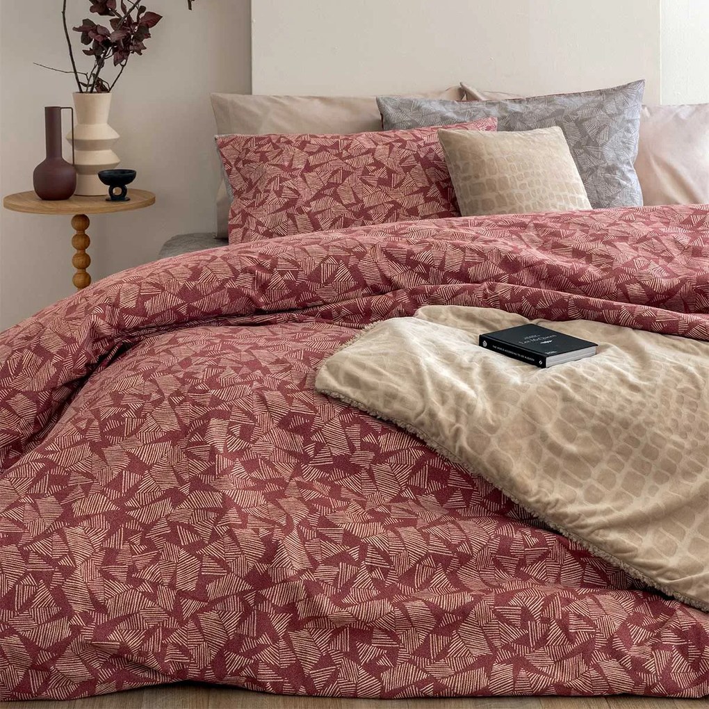 Φανελένια Σεντόνια Υπέρδιπλα (Σετ) Palamaiki Flannel FB0224 Μπορντώ ΜΕ ΛΑΣΤΙΧΟ 170x200+32