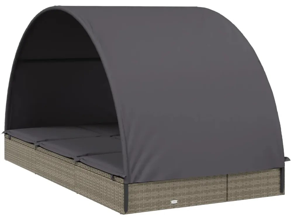 vidaXL Ξαπλώστρα 2 Ατόμων Στρογγ. Οροφή Γκρι 211x112x140εκ Συνθ. Ρατάν