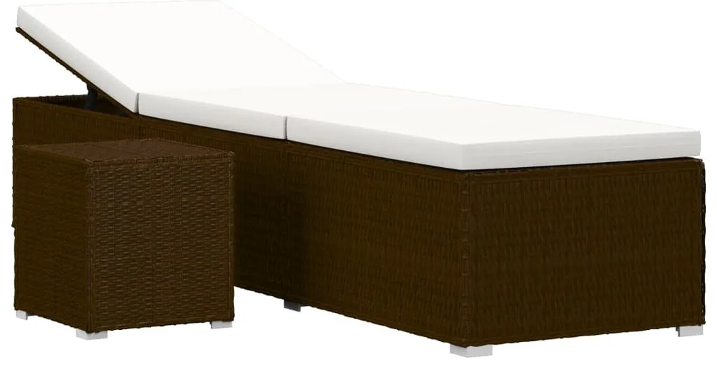 vidaXL Ξαπλώστρα Καφέ από Συνθετικό Ρατάν με Μαξιλάρι &amp; Τραπεζάκι