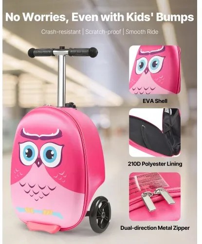 VEVOR Ride-on Luggage 20-inch Kids Scooter Suitcase with Flash Wheels Pink