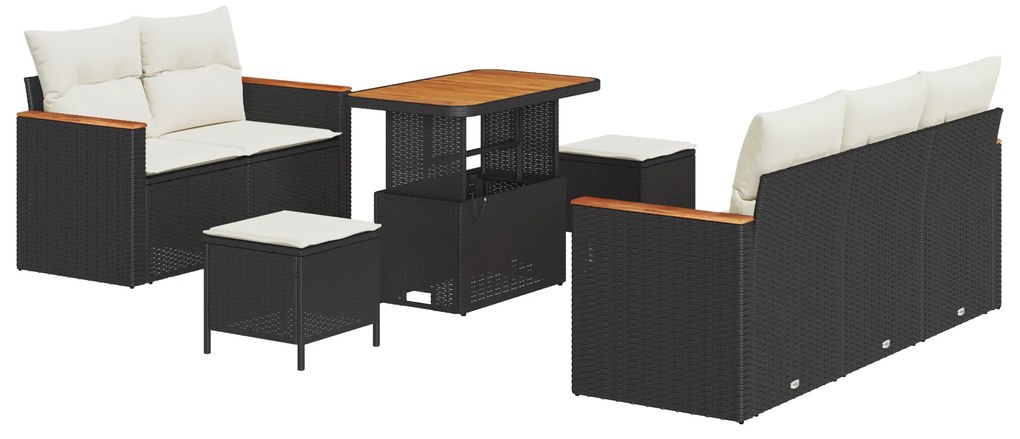 vidaXL 8 Κομμάτια Σετ Καναπέ Κήπου με Μαξιλάρια Μαύρο Πολυ Ρατάν Ακακία