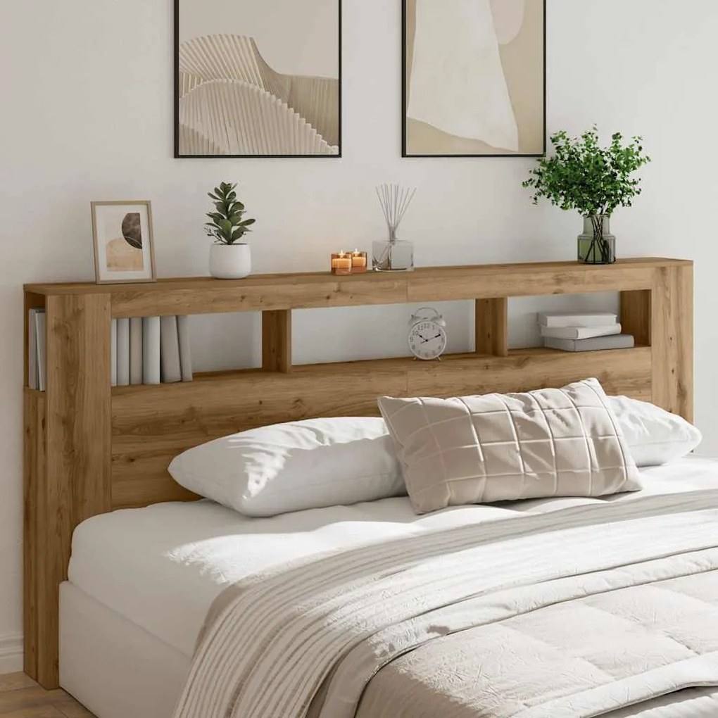 vidaXL LED κεφαλάρι Artisan Oak 220x18,5x103,5 cm Κατασκευασμένο ξύλο