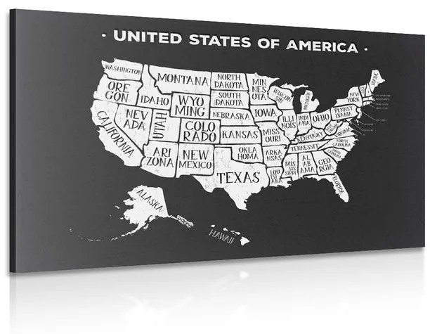 Εικόνα εκπαιδευτικό χάρτη των ΗΠΑ σε ασπρόμαυρο - 60x40