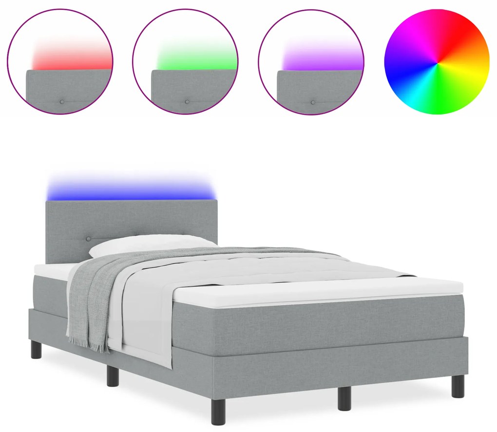 vidaXL Κρεβάτι με Υπόστρωμα & LED Ανοιχτό Γκρι 120x190 εκ. Υφασμάτινο