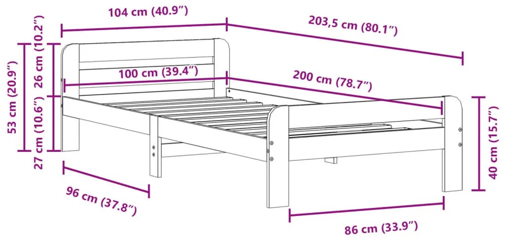 Σκελετός Κρεβ. Χωρίς Στρώμα Καφέ Κεριού 100x200 εκ Μασίφ Πεύκο - Καφέ
