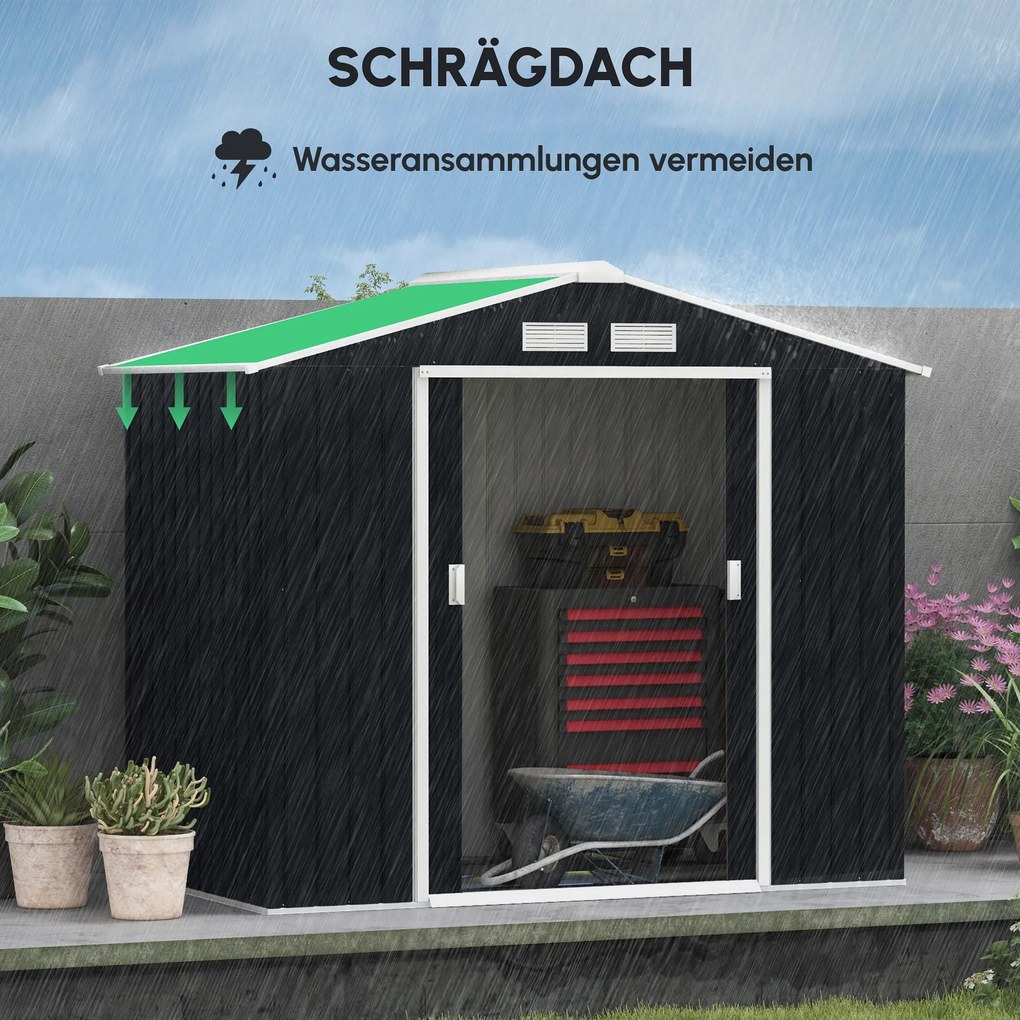 Outsunny Αποθήκη Εργαλείων με Συρόμενες Πόρτες 2,13 x 1,30 x 1,85μ Μέταλλο Ανθρακί Γκρι