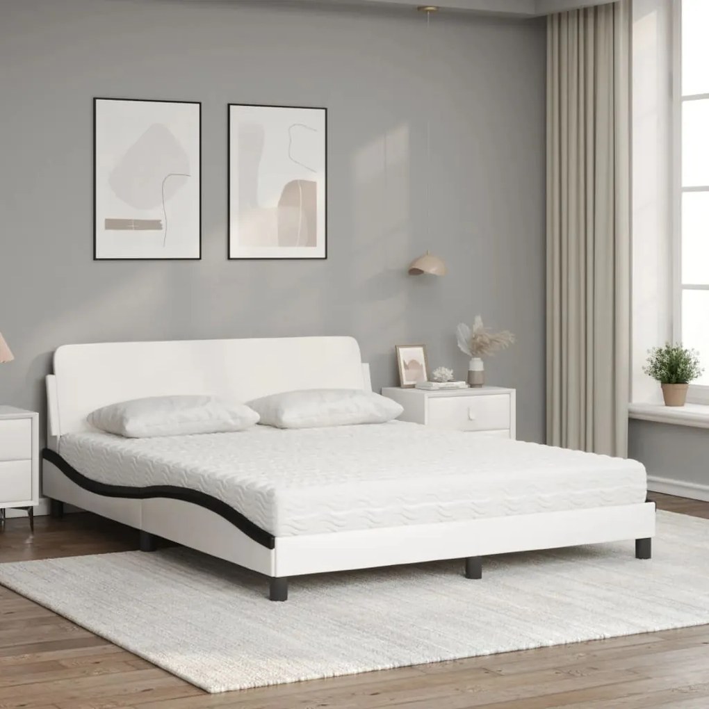 vidaXL Κρεβάτι με Στρώμα Μαύρο/Λευκό 160x200 εκ. από Συνθετικό Δέρμα