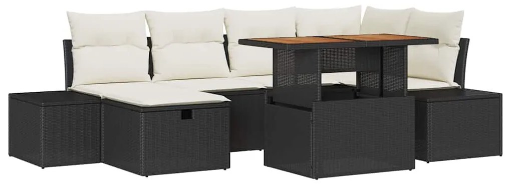 vidaXL Σετ Καναπέ Κήπου με μαξιλάρι 7 pcs Μαύρο Πολυ ράταν
