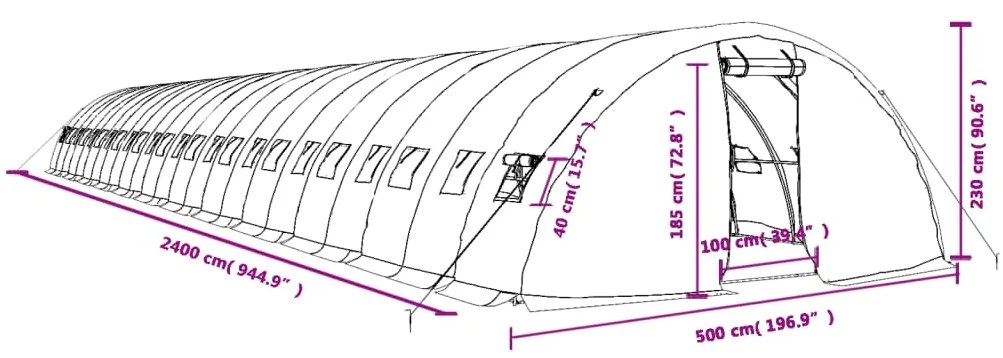 Θερμοκήπιο με Ατσάλινο Πλαίσιο Λευκό 120 μ² 24 x 5 x 2,3 μ. - Λευκό