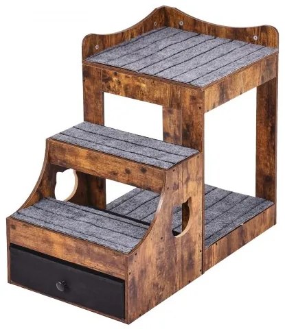 VEVOR Pet Bunk Bed with Stairs Dog/Cat Window Perch with Storage Indoor Brown
