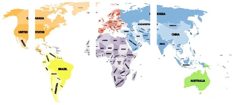 Εικόνα 5 μερών πρωτότυπος παγκόσμιος χάρτης - 100x50