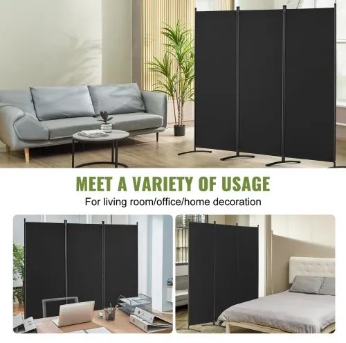VEVOR Room Divider 3-Panel Folding Privacy Screen Fabric Partition Office Black