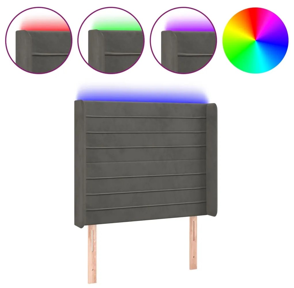 Κεφαλάρι Κρεβατιού LED Σκούρο Γκρι 83x16x118/128εκ. Βελούδινο 3124219
