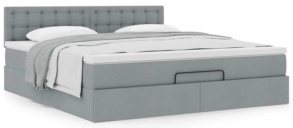 vidaXL Οθωμανικό κρεβάτι με στρώμα ανοιχτό γκρι 180x200cm ύφασμα