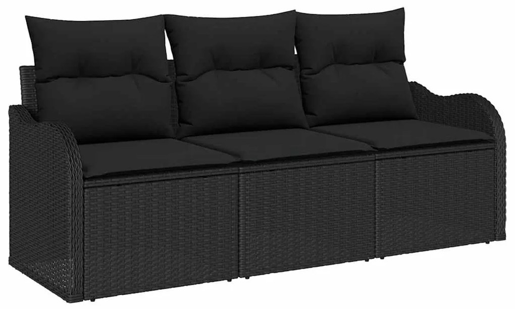 vidaXL Σετ Καναπέ Κήπου με μαξιλάρι 3 pcs Μαύρο Πολυ ράταν
