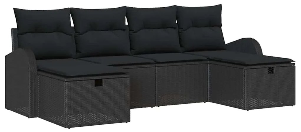 vidaXL σετ 6 τεμαχίων με μαξιλάρια, μαύρο πλαστικό ρατάν