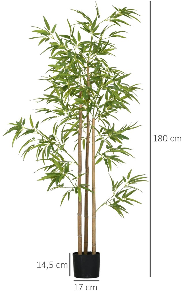 HOMCOM Τεχνητό φυτό, μπαμπού, 3 κορμούς, 830 φύλλα, εύκολη φροντίδα, 180 cm, γλάστρα τσιμέντου