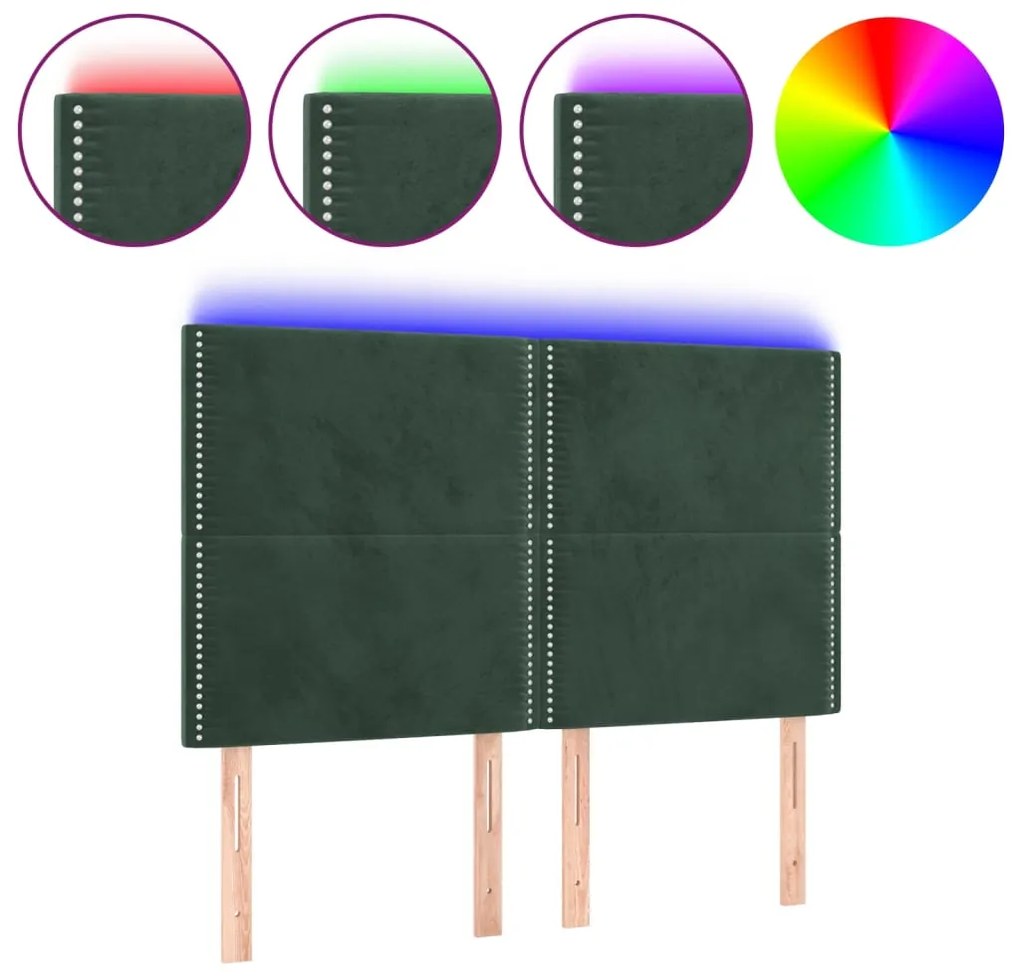 vidaXL Κεφαλάρι Κρεβατιού LED Σκούρο Πράσινο 144x5x118/128 εκ.