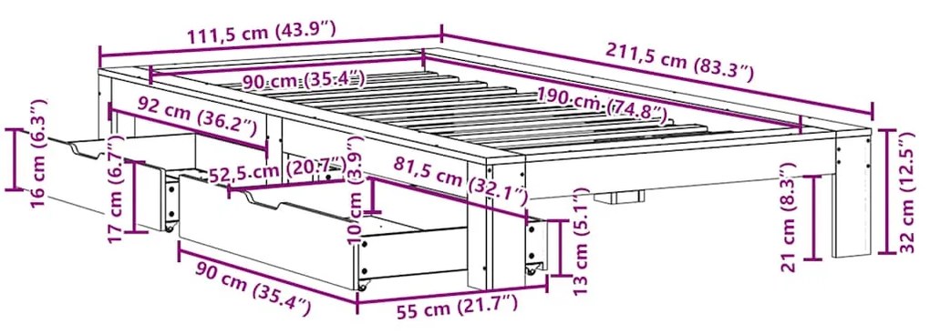 ΣΚΕΛΕΤΟΣ ΚΡΕΒ. ΧΩΡΙΣ ΣΤΡΩΜΑ ΚΑΦΕ ΚΕΡΙΟΥ 90X190 ΕΚ ΜΑΣΙΦ ΠΕΥΚΟ 3309022