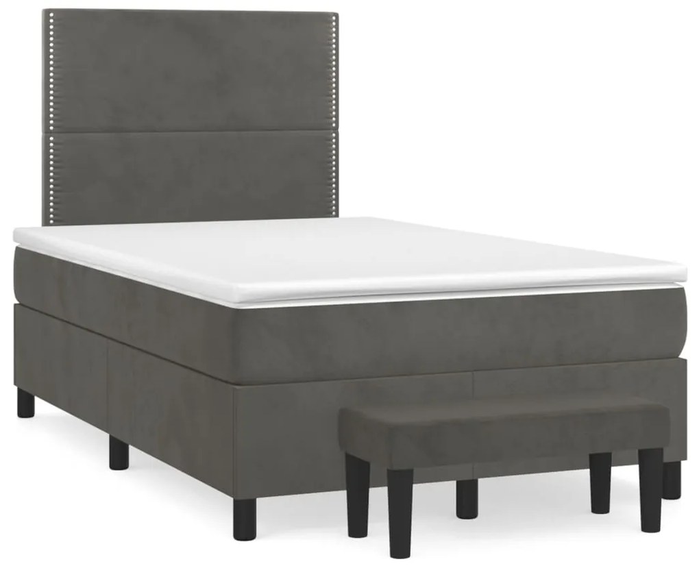 vidaXL Κρεβάτι Boxspring με Στρώμα Σκούρο Γκρι 120x200 εκ. Βελούδινο