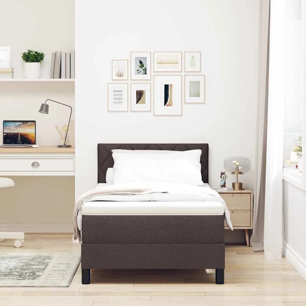 vidaXL Κρεβάτι box spring με στρώμα Σκούρο Καφέ 100 x 200 cm ύφασμα