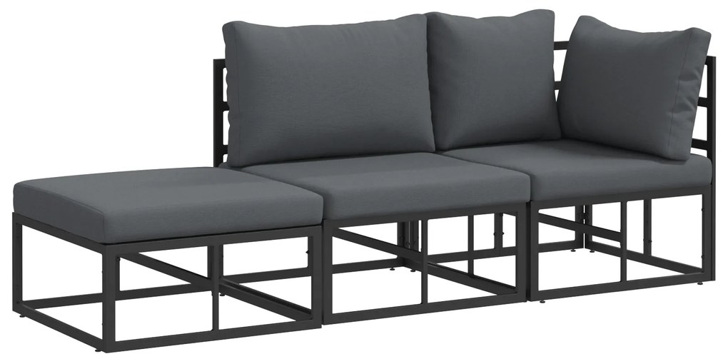 vidaXL Σετ Καναπέ Κήπου 3 pcs Μαύρο 211.5 x 71.5 x 71 εκ Αλουμίνιο