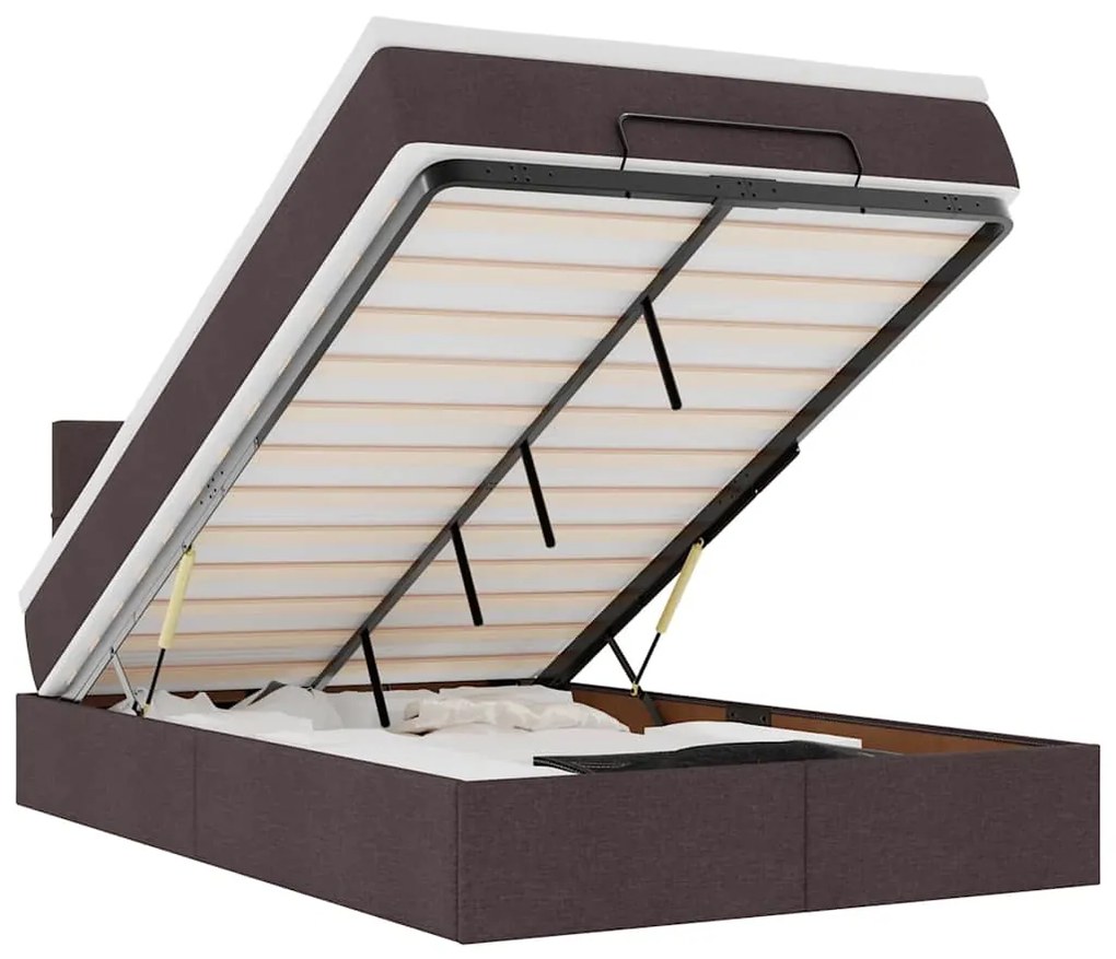 vidaXL Οθωμανικό κρεβάτι με στρώμα & LEDs Σκούρο καφέ 120x190cm ύφασμα
